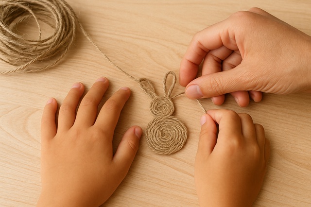 麻紐でうさぎ模様