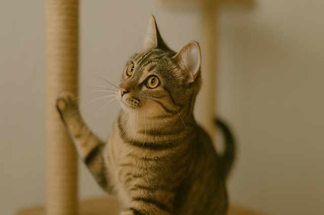 キャットタワーで遊ぶ猫