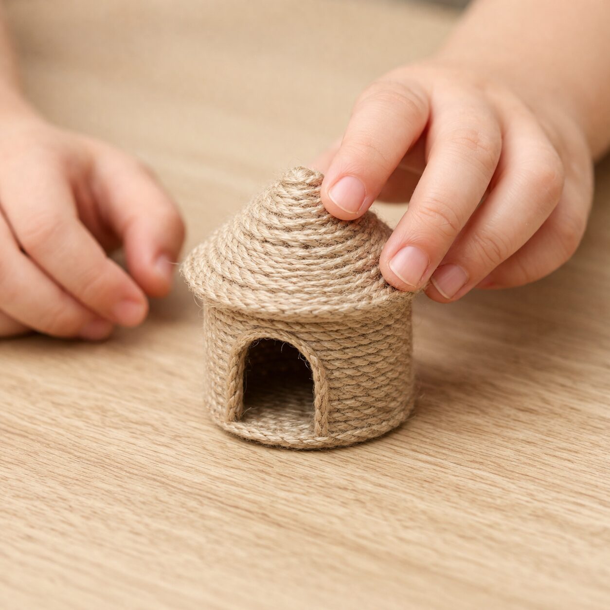麻紐で作ったおもちゃの家のイメージ