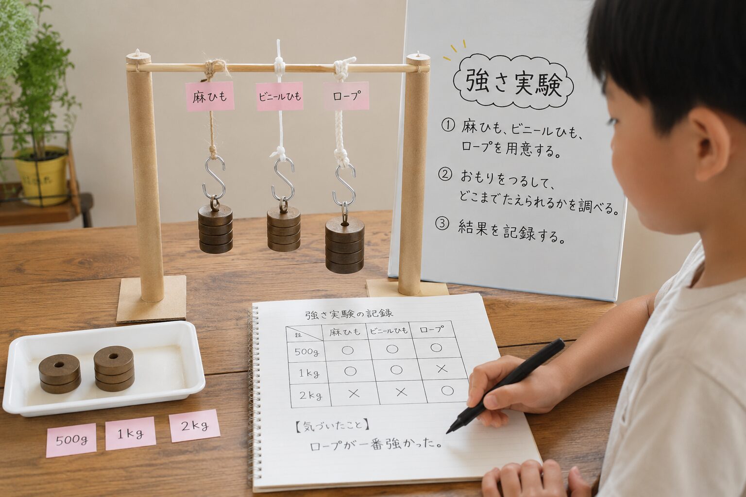 麻紐を使った実験