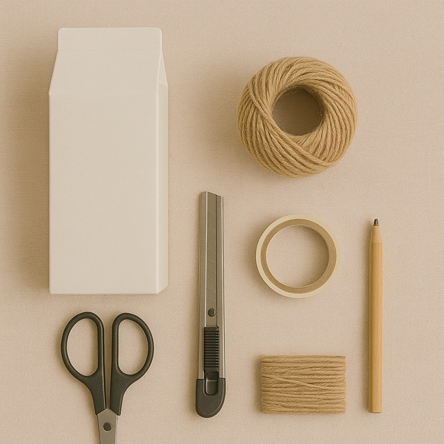 牛乳パックと麻紐でリサイクル