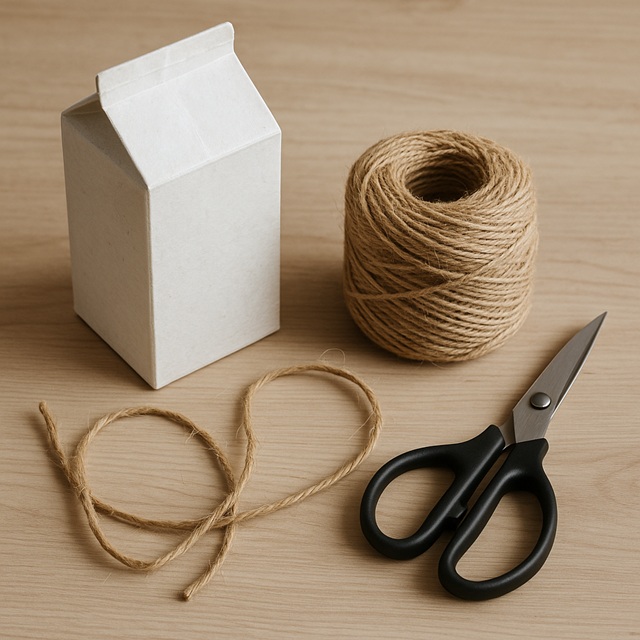 牛乳パックと麻紐でリサイクル